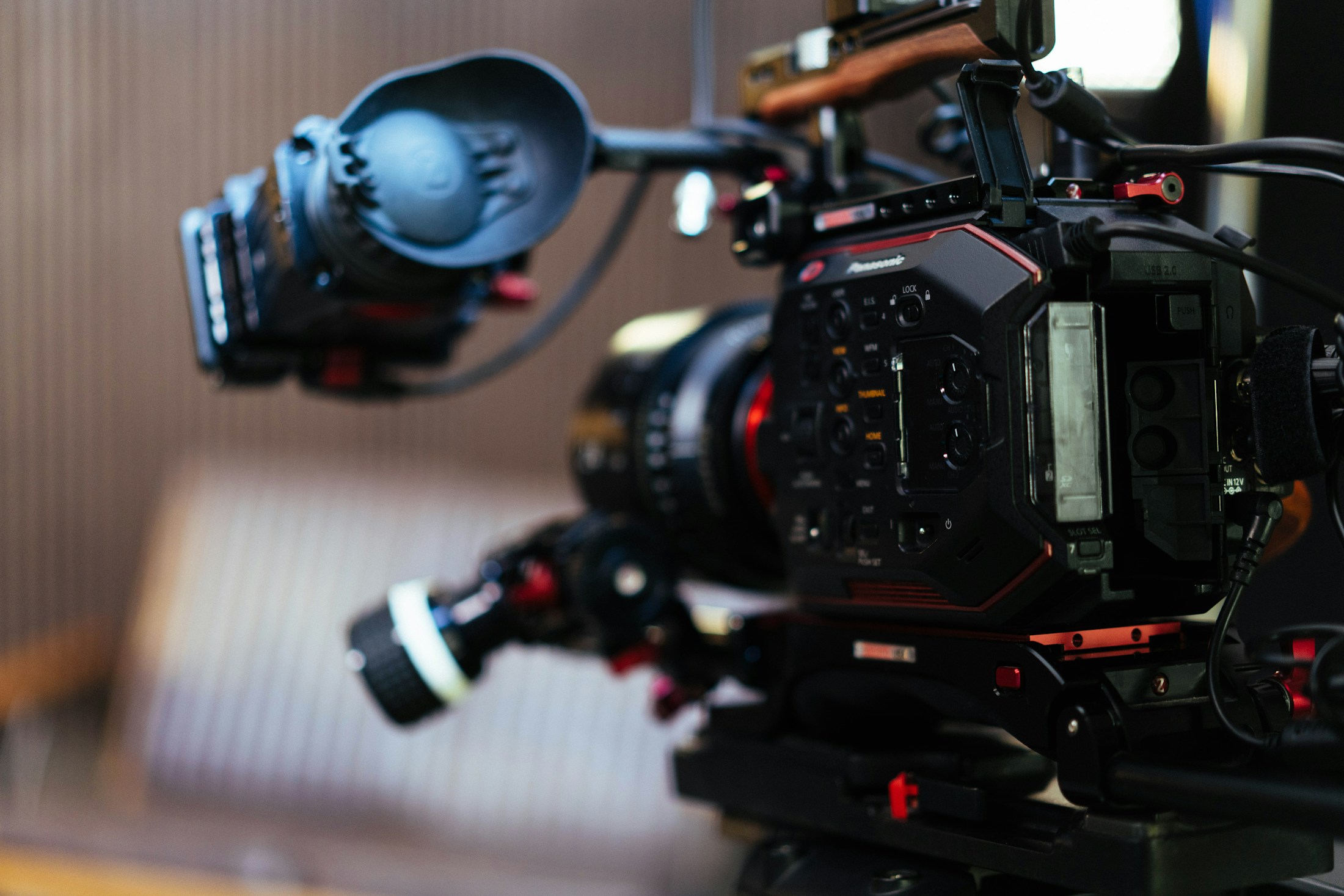Illustrative close-up of a cinema camera